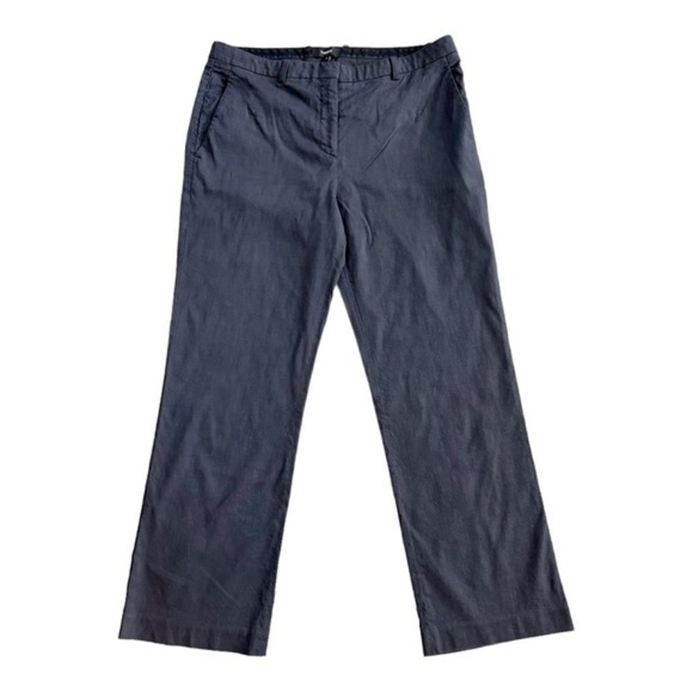 Theory Women's Navy Blue Linen Viscose Ankle Crop Dress Pants 6 Straight Leg VG